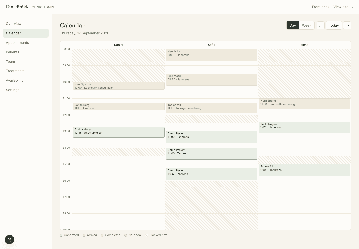 Designkonsept: klinikkalender