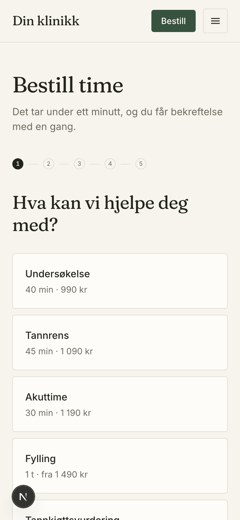 Designkonsept: booking, behandling